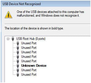 Device Not Recognized in Windows Device Manager View